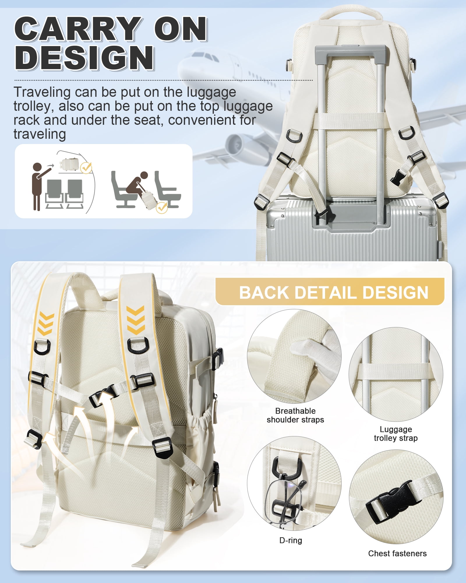 Travel Vacuum Backpack with Air Pump, Vacuum Seal Carry on Backpack for Airplanes, Vacuum Back Pack for Travel Backpack with Vacuum Compression Business Day Vacpack Backpack for Women Men Beige