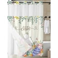 thumbnail image 3 of No Hook Shower Curtain with Snap-in Liner, Easter Waterproof Fabric Bathroom Curtains, Spring Rabbit Ears Foot Colorful Eggs Leaf Floral Bath Curtains & Mesh Top Window Stall 48"x72", 3 of 9