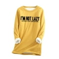 thumbnail image 2 of Tawop Sweatshirts for Women Women Tops Sweatshirt Crew Neck Long Sleeve Warm Fleece Graphic Letter Heavyweight Yellow L, 2 of 3