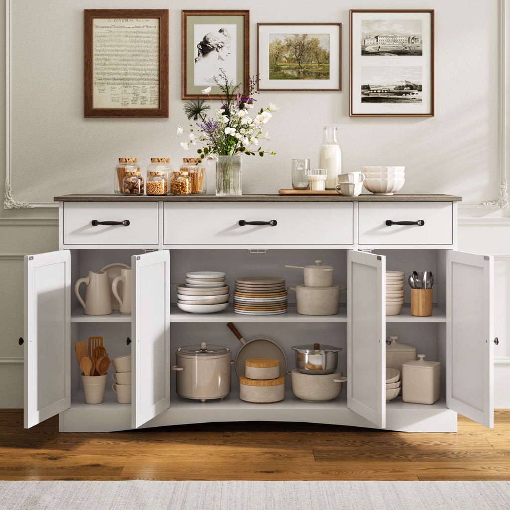 Aiho 55" L Kitchen Storage Cabinet, Coffee Bar Cabinet with Adjustable Shelves & Doors & Drawers, Sideboard Buffet Cabinet for Kitchen, Dining Room - Gray