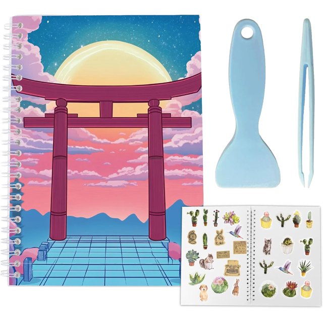 Álbum de pegatinas reutilizable de 40 páginas con diseño de luna, 8,26 x 5,82 pulgadas, doble cara, impermeable, en blanco, para pegar, con herramientas.