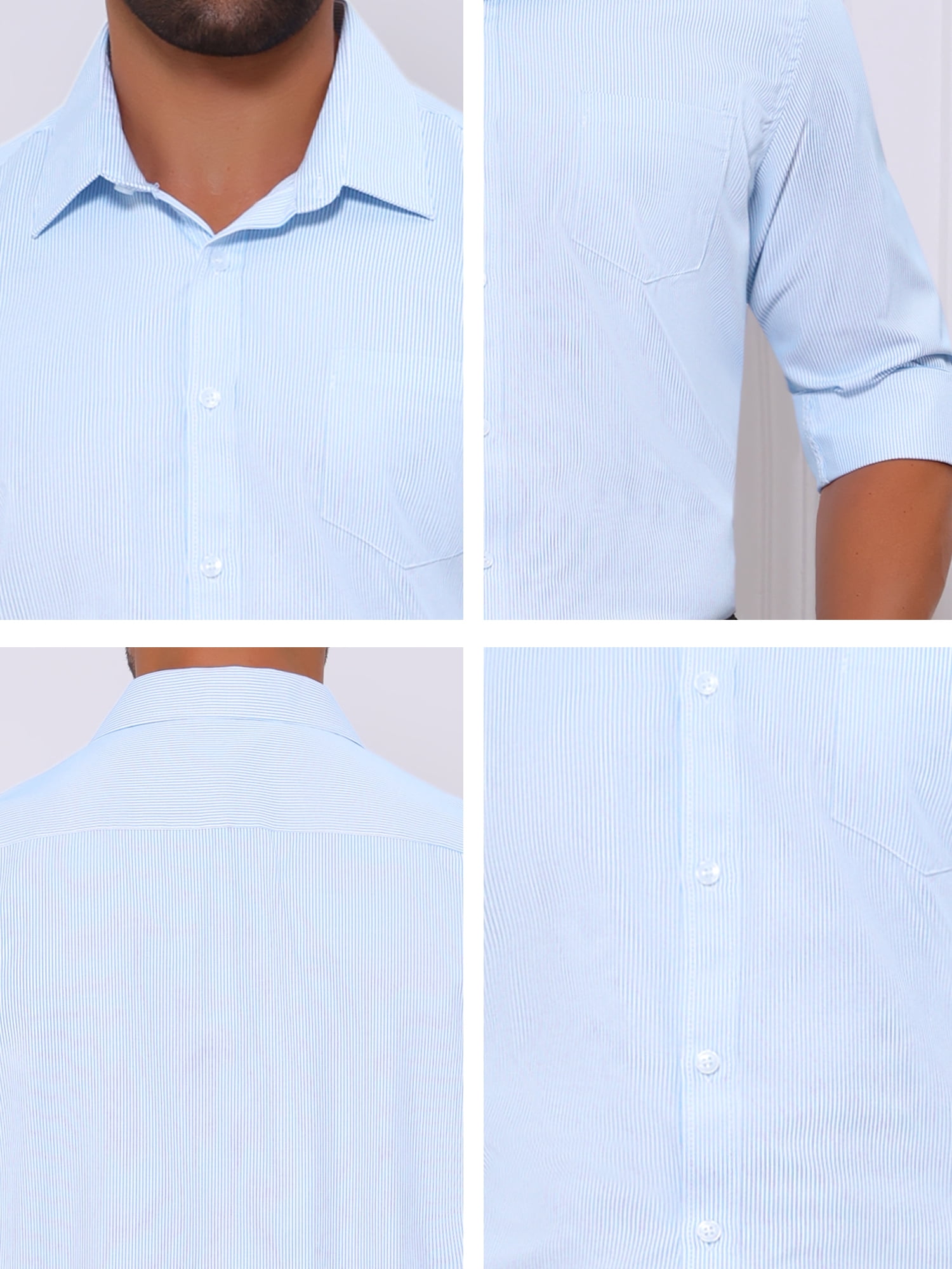 DARING DIVA Men's Long Sleeve Business Button Down Striped Dress Shirts M White Blue