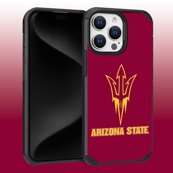Apple iPhone 15 Pro Max (6.7) - Licensed NCAA University of Arizona State Sun Devils Logo on Red Textured Dual Layer Case