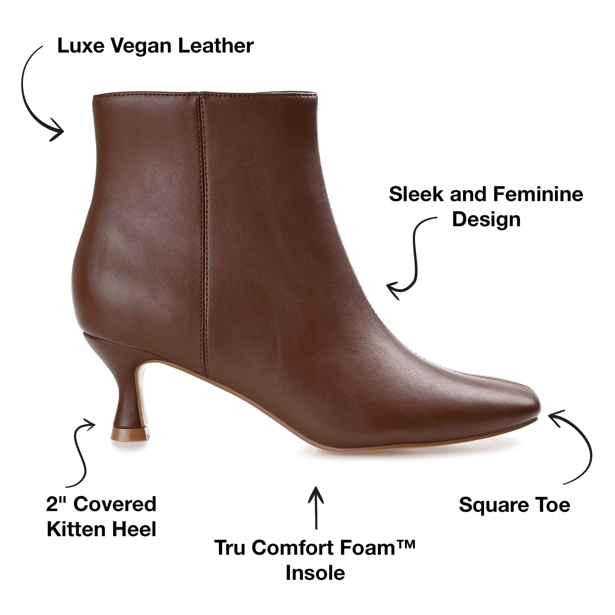 Journee Womens Kelssa Square Toe Kitten Heel Ankle Booties, Widths Available