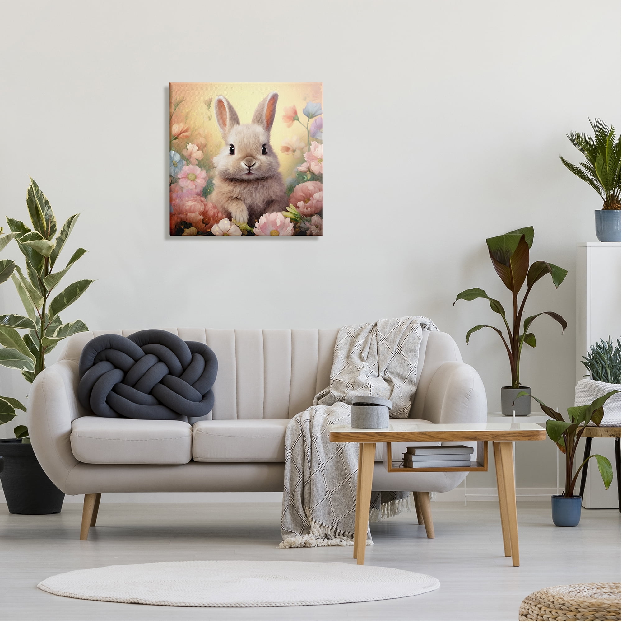Stupell Industries Bunny in Meadow Animals & Insects Painting Gallery Wrapped Canvas Art Print Wall Art, 24 x 24