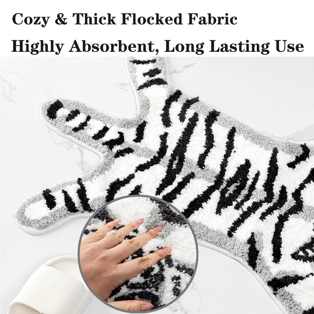 yingda1992 Tiger Bath Mat for Bathroom Cute White Tiger Cartoon Non Slip Animal Shaped Absorbent Bathtub Bathroom Plush Shower Rugs 25.6x38.6in