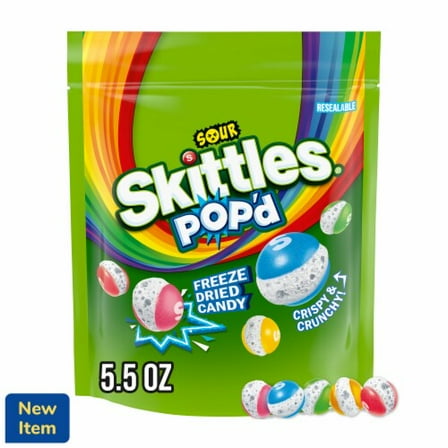 Skittles Pop'D Sour Freeze Dried Candy Resealable Bag 5.5 oz - Pack of 2
