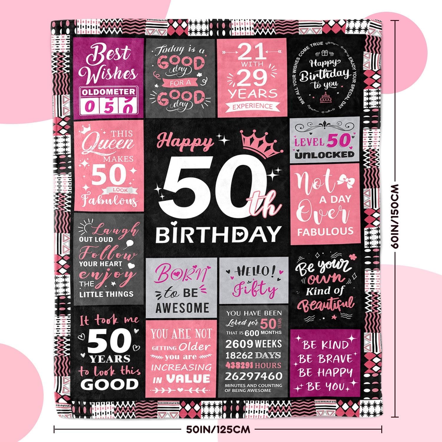 50th Birthday Gifts for Her - 50th Birthday Decorations for Women - 50 Year Old Birthday Gifts - Happy 50th Birthday Gift Ideas for 50 Year Old Woman - 1975 Birthday Decoration Throw Blanket