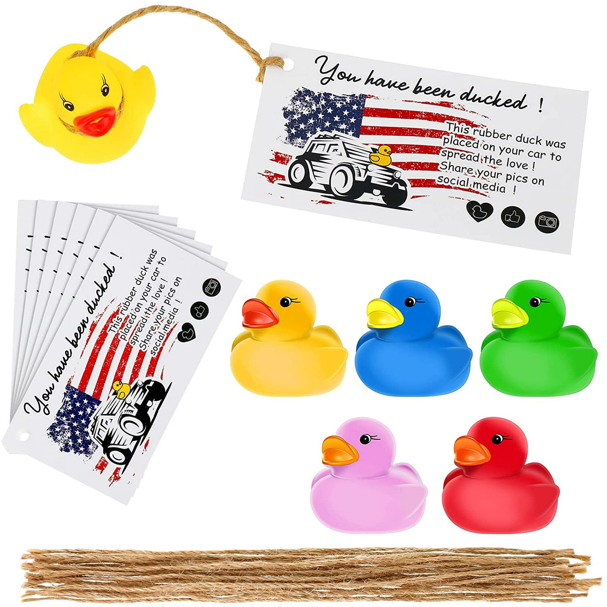 Dedang 60 Pieces You've Been Ducked Cards with Rubber Ducks and Strings,  Small Rubber Duck with Duck Duck Card Tags, Multicolor Mini Rubber Ducks  for Baby Shower Party Favors Gift (Simple Style) |