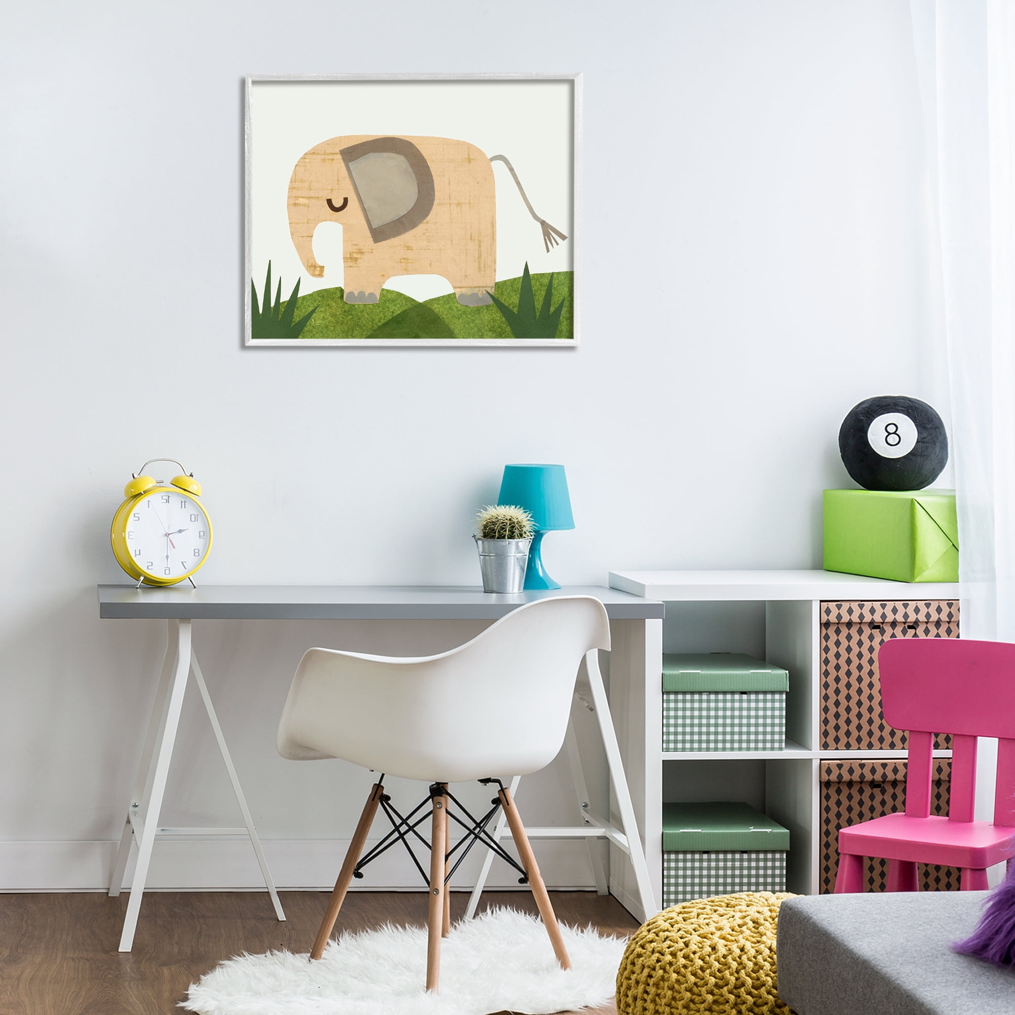 Stupell Industries Cozy Corner Elephant Animals & Insects Painting White Framed Art Print Wall Art, 30 x 24
