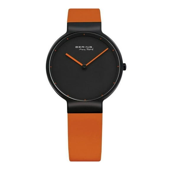 Bering Time Max Rene Collection Ion Plated Black Stainless Steel Case with Orange Rubber Strap and Black Dial Men's Watch. 12631-828