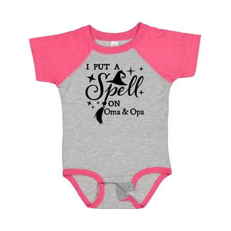 

Inktastic I Put a Spell on Oma and Opa Witch Hat and Broom Gift Baby Boy or Baby Girl Bodysuit