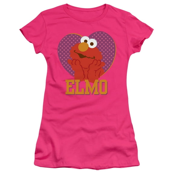 Sesame Street Patterned Elmo Heart S/S Junior Women's T-Shirt Sheer Hot Pink