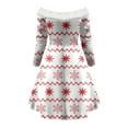 thumbnail image 3 of Robes à Épaules Dénudées pour Femmes à Manches Longues Robe de Noël Imprimée à Lacets Ligne A Évasée Cocktail Vacances Robe Courte, 3 of 5