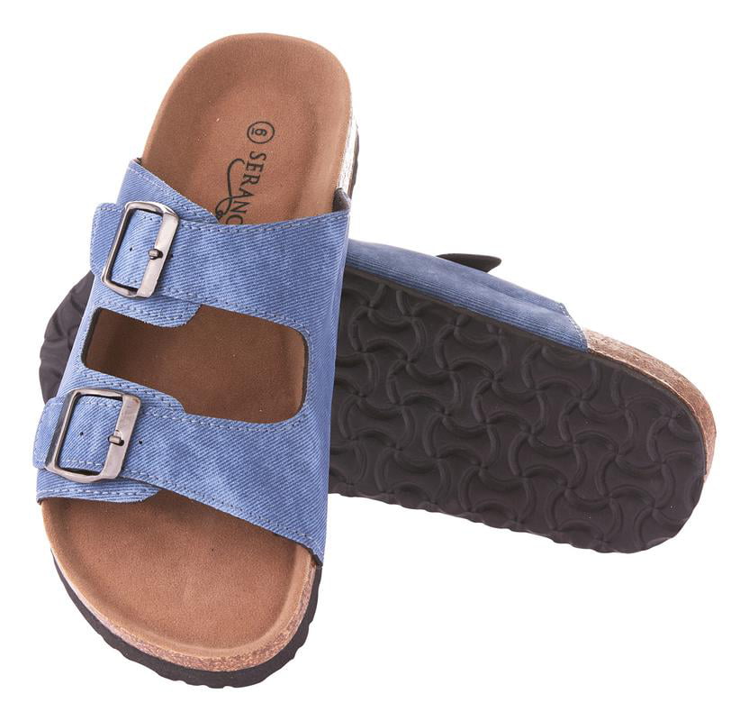 Asifn Mens Womens Cork Sandals Flip Flops Slippers Soft Clog Flats Shoes Adjustable Leather Strap Buckle Footbed Platform Slip On Beach Slides Mule Thongs