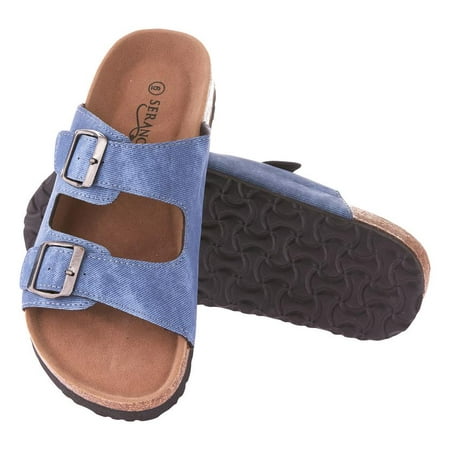 Seranoma Cork Sandals For Women: Casual Slide Summer For Spring And Summer, Comfortable Cushioning, 2 Individual Straps With Adjustable Buckles, Platform Wedge Sole, Easy Slip On