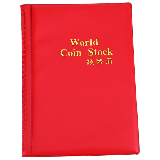 EeaseMX Álbum de colección de monedas conmemorativas con 120 compartimentos, carpeta de volumen para guardar monedas (rojo)