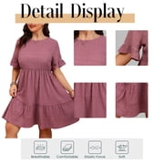 Cuteduck Womens Plus Size Dresses Short Sleeve Ruffle Hem Tiered Textures Babydoll Dress 0X-4X