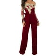 thumbnail image 2 of ZAZYULZ Resort Wear for Women Women Ladies Casual Lace Off Shoulder Lace Up Jumpsuit Playsuit Wide Leg Romper(Red,L), 2 of 6