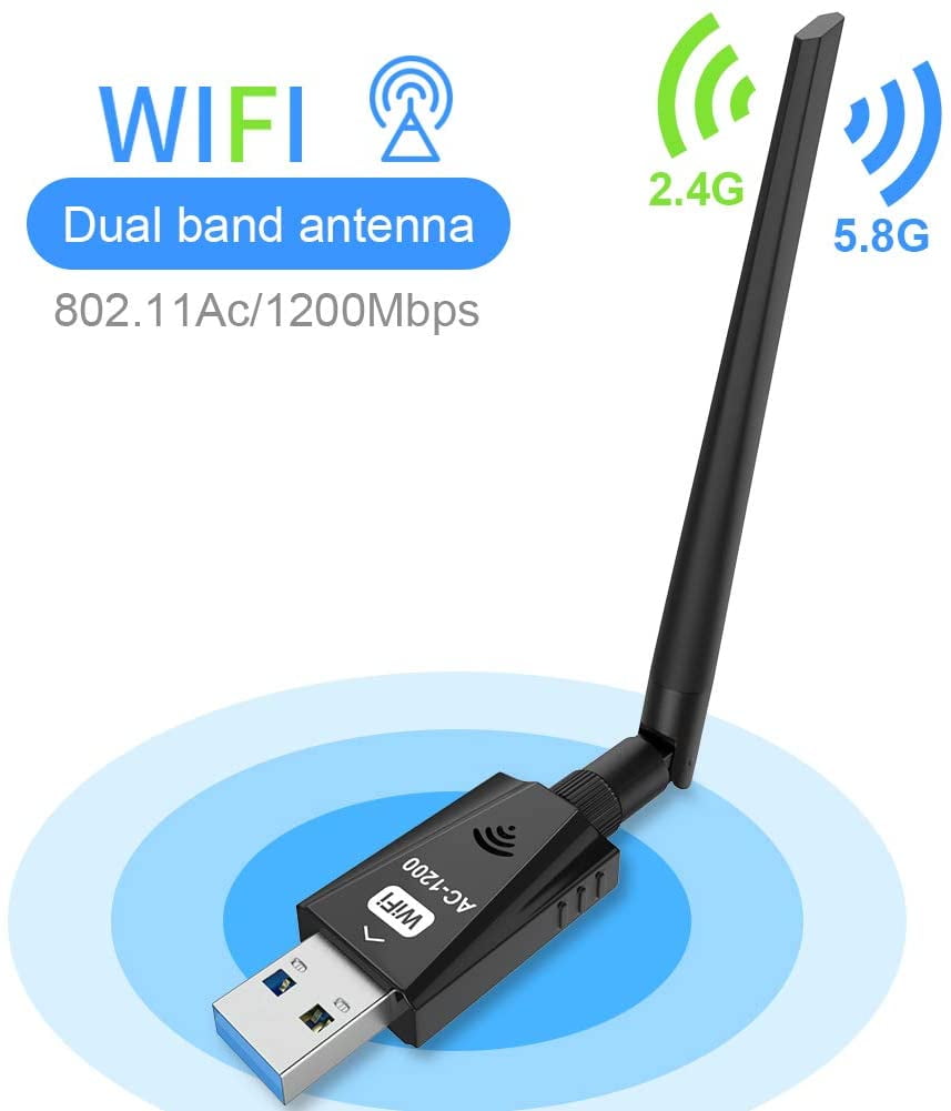 USB WiFi Adapter 1200Mbps, Dual Band Wireless Adapter USB 3.0 Network WiFi Dongle with 5dBi Antenna for Desktop PC Mac -