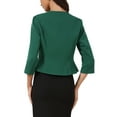 thumbnail image 3 of INSPIRE CHICElegant Blazer for Women's Open Front Collarless 3/4 Sleeve Peplum Business Work Suit Jacket L Dark Green, 3 of 6