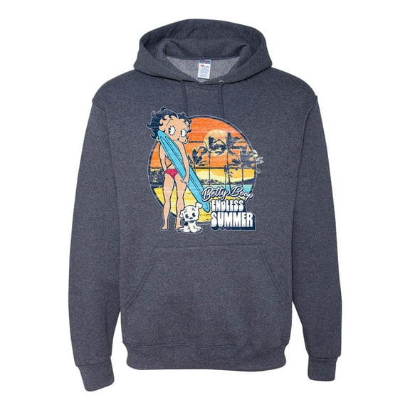 Wild Bobby, Betty Boop Endless Summer Beach the Dog Betty Boop Unisex Hoodie Sweatshirt, Vintage Heather Navy, Small