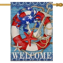 Welcome Summer Nautical Crab Decorative Small Garden Flag, Coastal Beach Anchor Lifebuoy Home Outside House Yard Decoration, Starfish Sea Ocean Farmhouse Outdoor Decor Double Sided 12 x 18