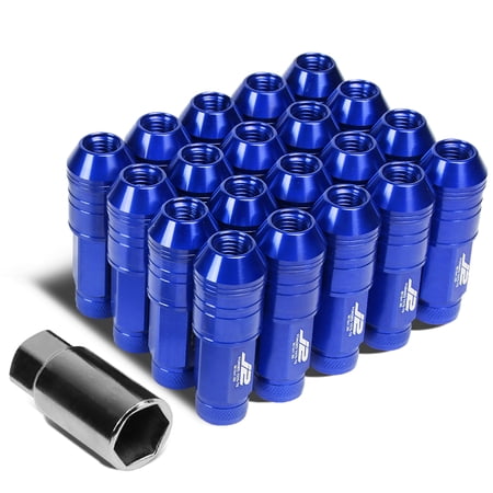 J2 Engineering LN-T7-025-15-BL J2 Engineering 7075 -T6 Forged Aluminum M12 x 1.5 20 Pcs 70mm Open End Lug Nut Set w/ Adapter Blue
