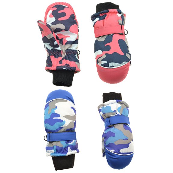 Dyfzdhu 2Pairs Children Baby Boys Girls Camouflage Winter Warm Water-proof Outdoors Skiing Gloves Kids Full Finger Mittens Gloves
