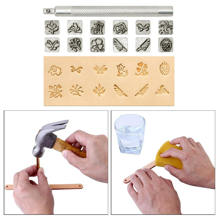 KRABALL Leather Stamping Kit Metal Printinting Tool Different Shape Saddle  Making Stamp Punch Set with Hammer