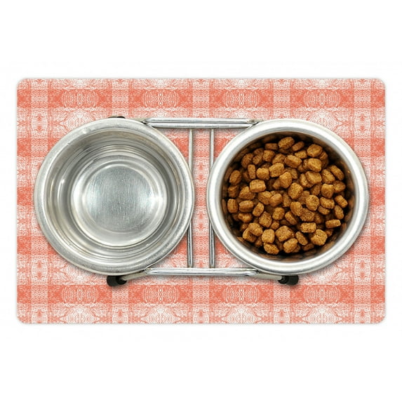 Abstract Pet Mat for Food and Water, Monochromatic Hand Paint Look Pattern of Quirky Motifs Scandinavian Inspired, Non-Slip Rubber Mat for Dogs and Cats, 18" X 12", by Ambesonne