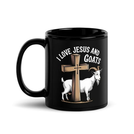 

Christian Goat Lover Black Glossy Mug I Love Jesus and Goats (11 oz)