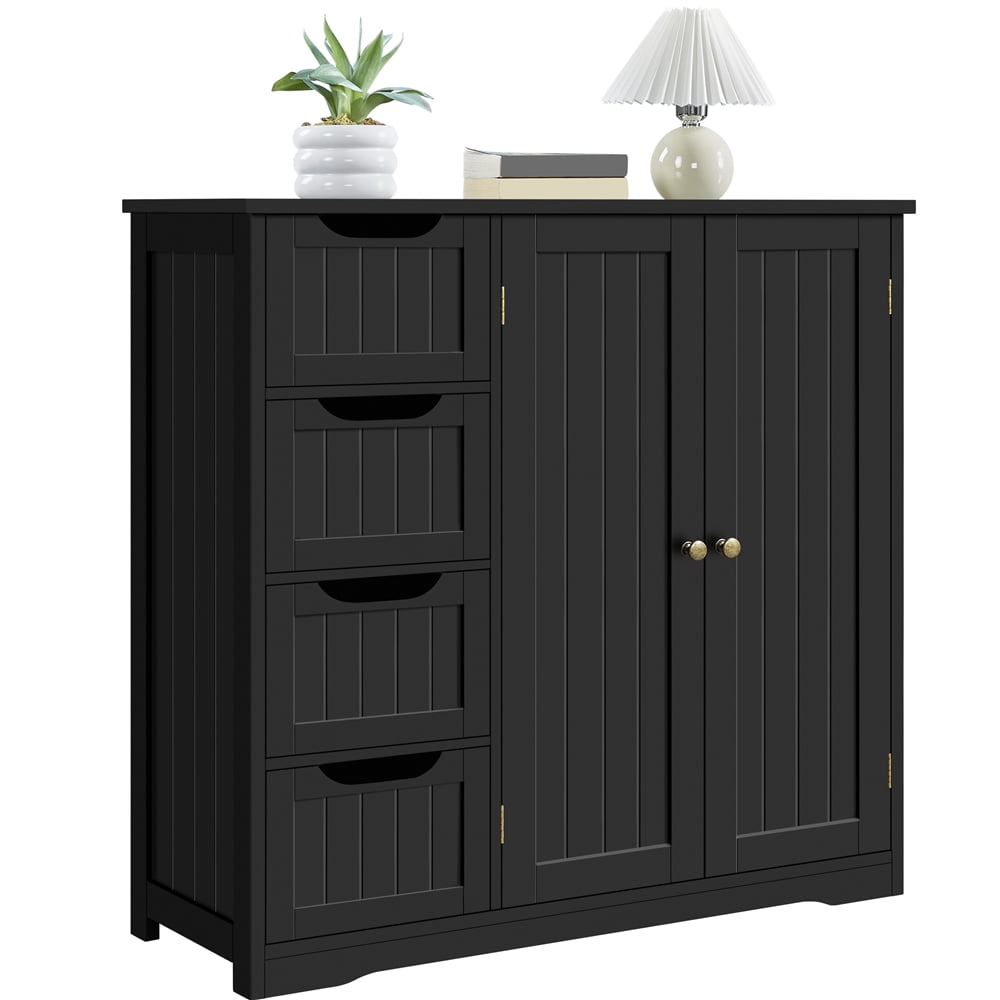 Yaheetech Wooden Bathroom Floor Cabinet with Adjustable Shelf, Black