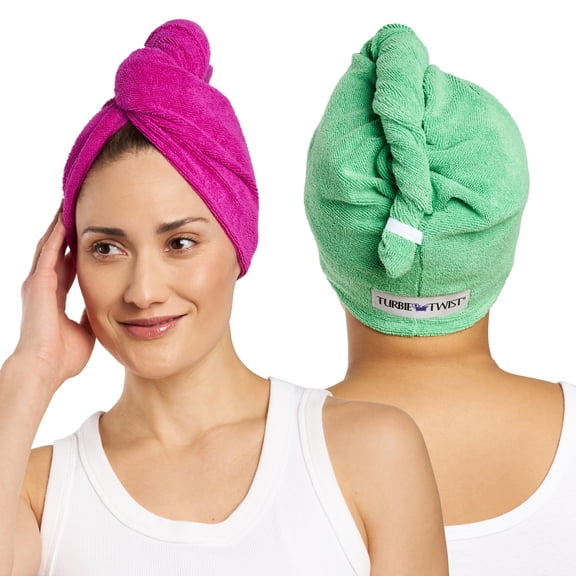 Turbie Twist Microfiber Hair Towel Wrap for Women and Men | 2 Pack | Bathroom Essential Accessories | Quick Dry Hair Turban for Drying Curly, Long & Thick Hair - Sheepskin & Pinecone