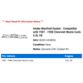 thumbnail image 2 of Intake Manifold Gasket - Compatible with 1987 - 1988 Chevy Monte Carlo 5.0L V8, 2 of 2
