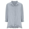thumbnail image 4 of Cmfcve Plus Size Woman Top Lapel 3/4 Length Sleeve Cotton Linen Tunic Shirts V-Neck Ruffled Hem Button Down Gauze Blouse, 4 of 6