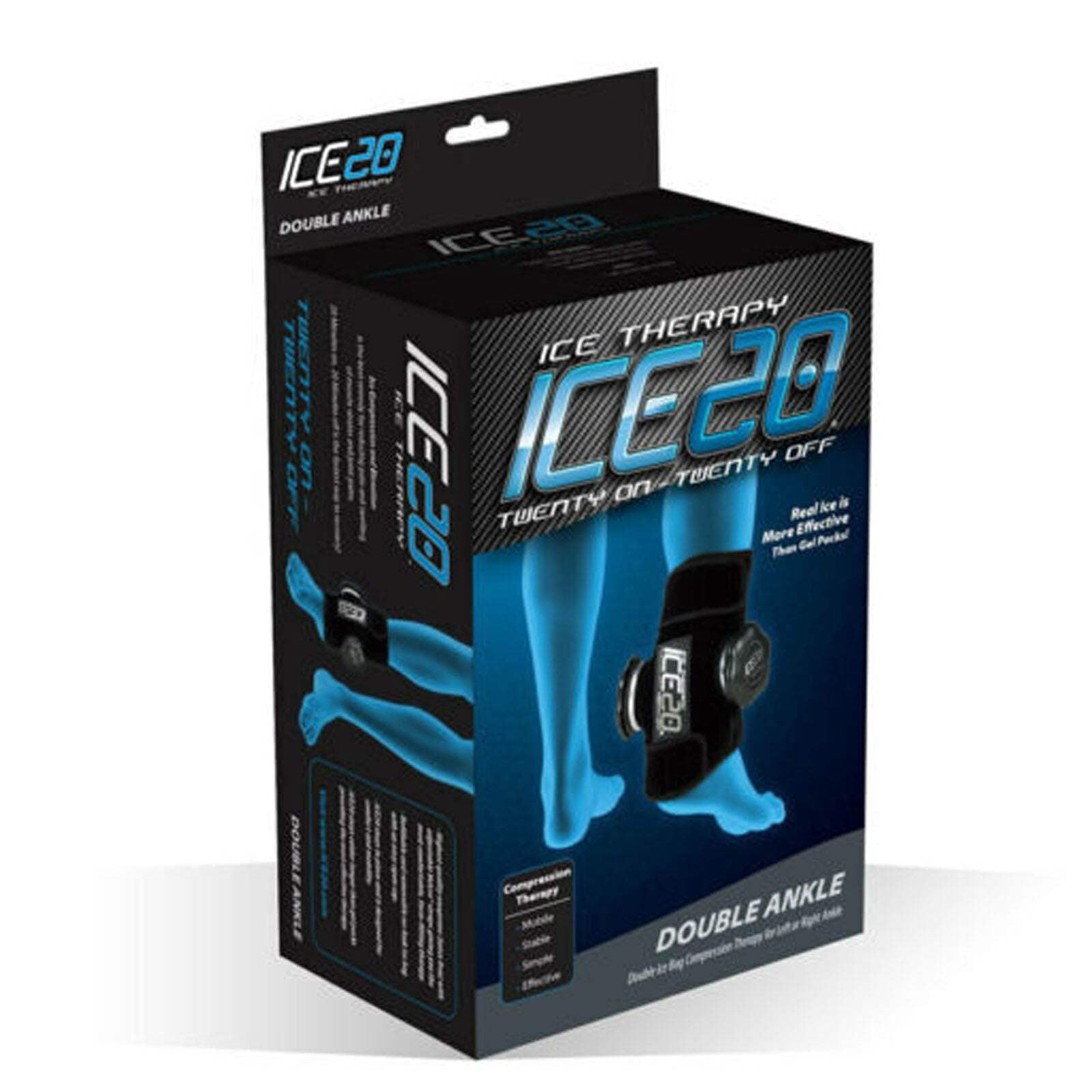 ICE20 Ankle Ice Therapy Wrap Double Ice Bag for Cold Compression Treatment, Black
