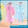 thumbnail image 2 of Chubasquero para niños, guardería, bebés, niños de primaria, niños y niñas, impermeable con mochila escolar, poncho con cremallera de doble ala, 2 of 6