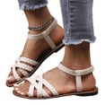 thumbnail image 5 of LTTVQM Womens Flat Sandals Platform Slip on Open-Toe Adjustable Strap Boho Casual Orthopedic Sandals Arch Support Soft Walking Shoes White 39(US-7.5), 5 of 5
