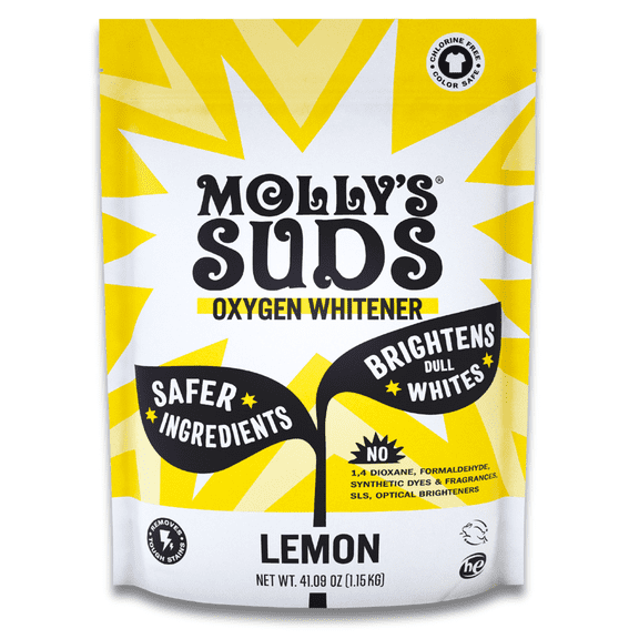 Molly's Suds Oxygen Whitener | Powerful Bleach Alternative, Chlorine Free & Color Safe | Brightens Whites and Removes Stains (Pure Lemon Essential Oil - 41.09 oz)