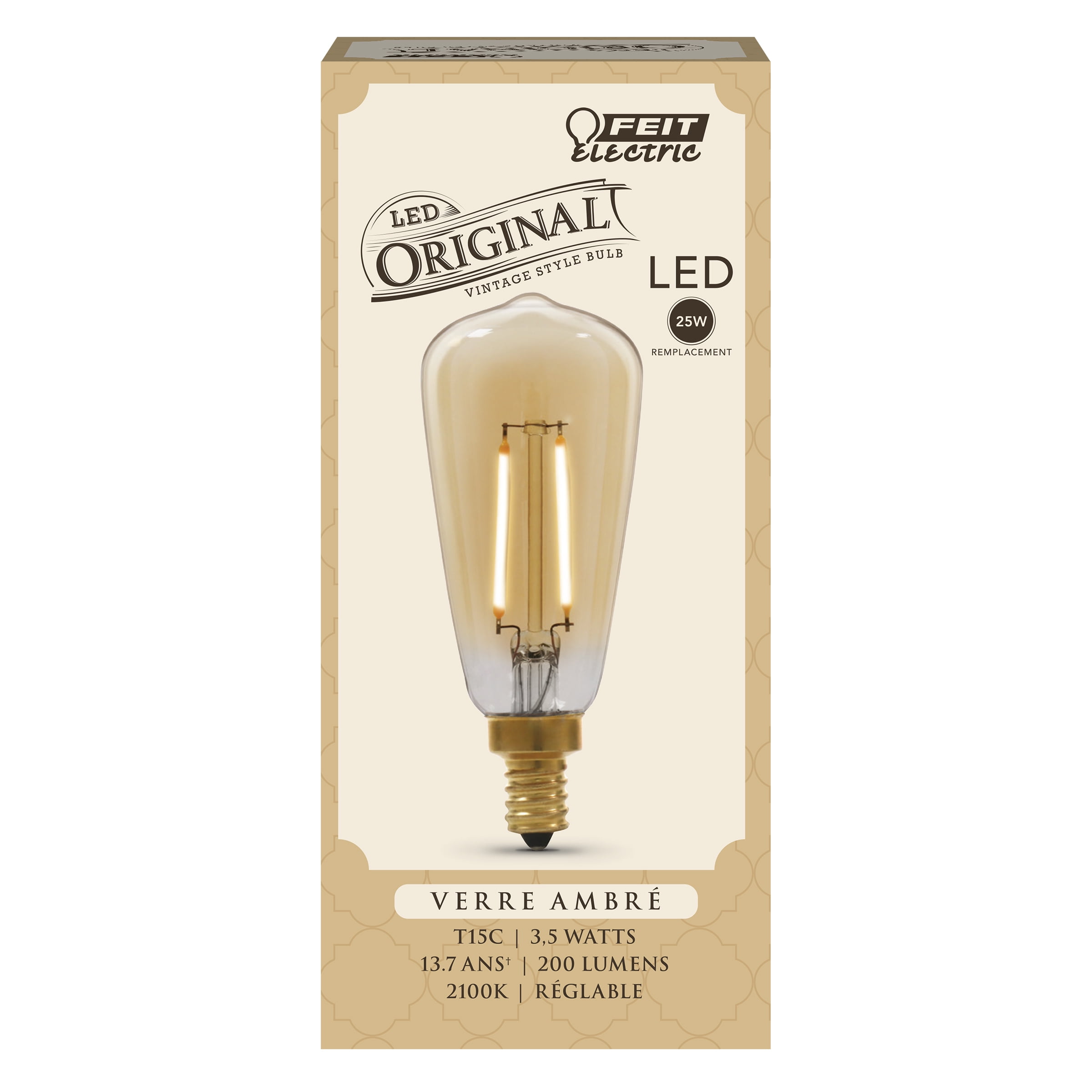 Feit Electric Original Vintage LED 3.5 Watts (25 Watt Soft White Light Bulbs, ST15, E12, Amber, Dimmable -