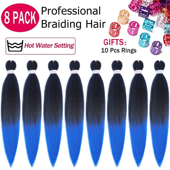 WEIF-Pre Stretched Braiding Hair Long Braid 30 Inch 8 Packs Professional Braiding Hair Extensions Synthetic Crochet Twist Braids (30 Inch, 1B/Blue)