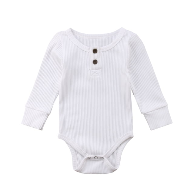 Diconna Newborn Baby Long Sleeve Romper Knitted Rib Casual Button Jumpsuit