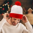 thumbnail image 4 of Unisex Christmas Knit Beanie Hat, Red & White Santa Cap with Pom‑Pom, Holiday Costume Accessory for Adults Couple X‑mas Party Daily Outdoor Wear, 4 of 4