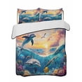 thumbnail image 2 of Quilts Twin Size, Blue Coastal Soft Comforter Bedding Set for Bed, Dolphin Summer Beach Nautical Ocean Lightweight Quilted Bedspread with Pillow Cover(2 Pieces) for All Season, 68x86 Inch, 2 of 6