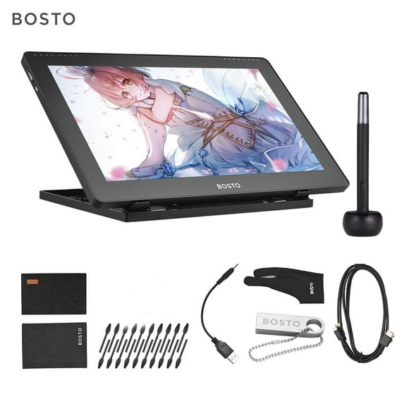 BOSTO 16HDK Portable 15.6 Inch H-IPS LCD Graphics Drawing Tablet Display 8192 Pressure Level Active Technology USB-Powered Low Consumption Drawing Tablet with Interactive Stylus Pen