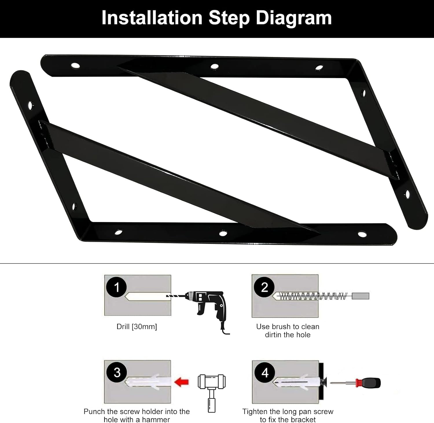 Heavy Duty Shelf Brackets Wall Mount Steel Bracket Wall Brackets for Shelves (White, 6 x 4 Inch-3 Pairs)