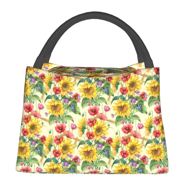 Balery Sunflower Cornflower Poppy Bolsa de Aislamiento Portátil – Bolsa de Almuerzo con Forro de Aluminio Mejorado, Funda Impermeable y Fácil de Limpiar para Picnic y Caja de Almuerzo