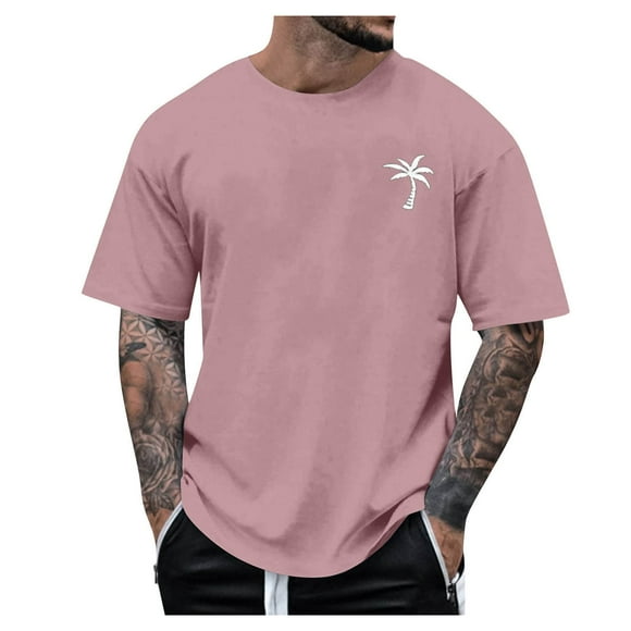 Ketyyh-chn99 T Shirts for Man Solid Color Short Sleeve Tee Mens Casual Slim Fit Short Sleeve T-Shirts Soft Lightweight Tee Shirt Pink,XL