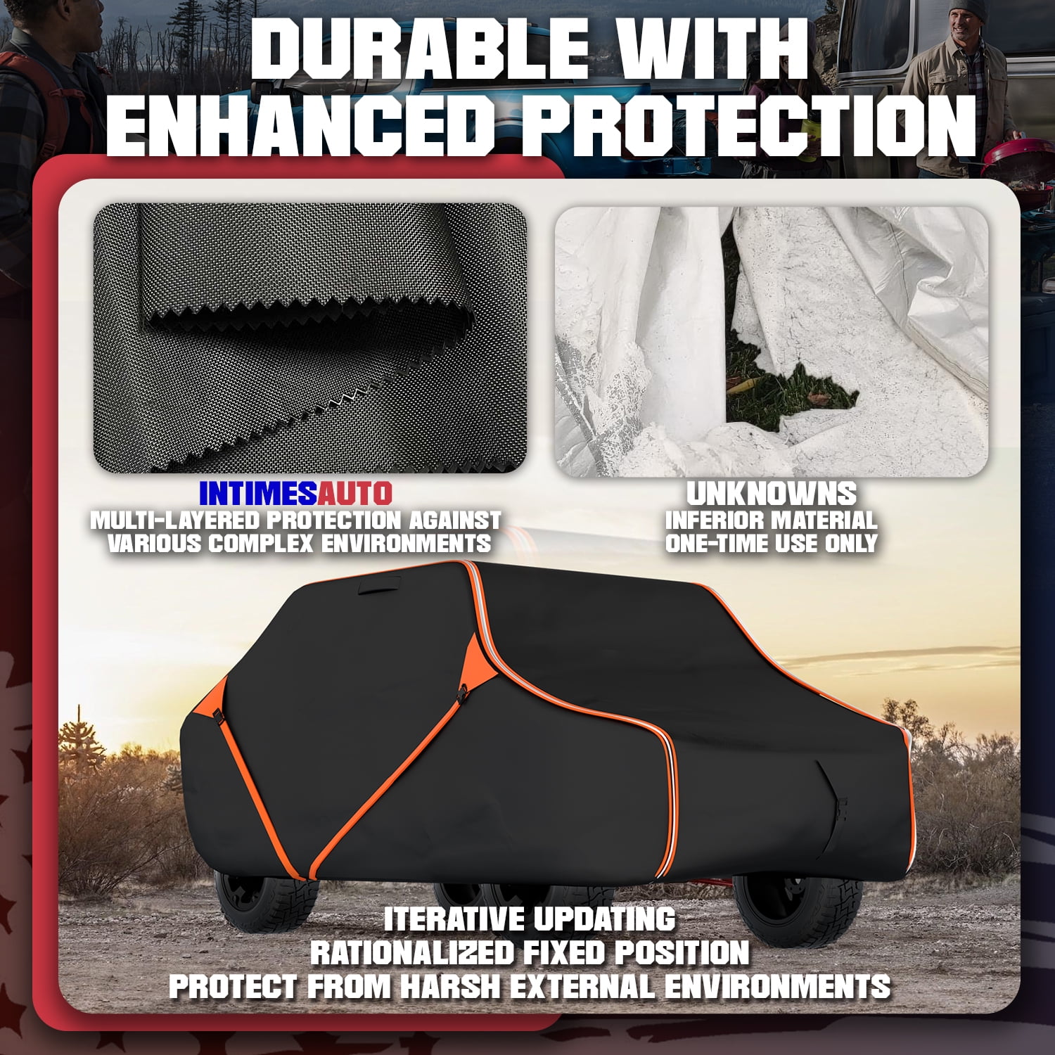 InTimesAuto 153 Inch UTV Cover for Polaris Ranger Crew RZR General 4, Can-Am Defender Maverick Commander Max,Yamaha Wolverine Viking,Kawasaki Mule Pro, Black 600D Cover Protection for 4-6 Seater UTV